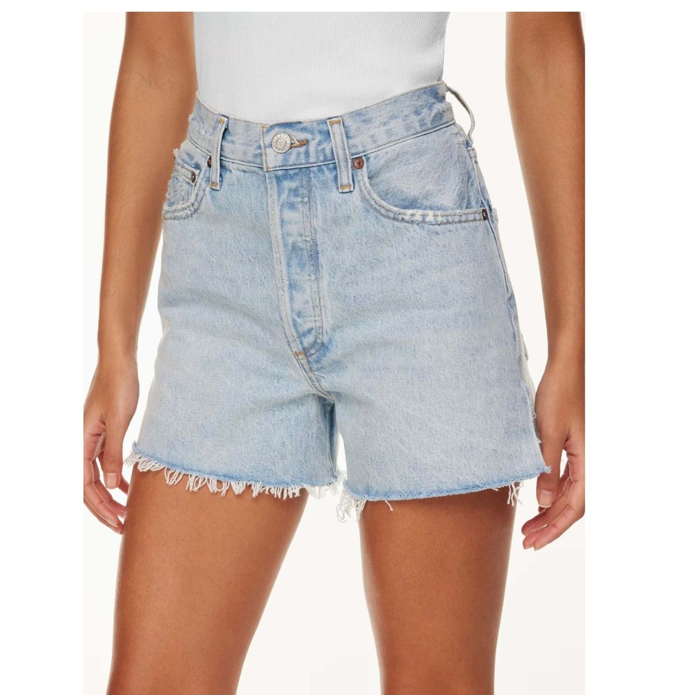 AGOLDE Dee High Rise Distressed Denim Shorts Jinx Light Blue Size 24 Aritzia